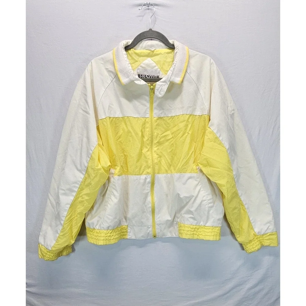 Vintage J.B. Scott Windbreaker Jacket Yellow White Full Zip USA Large‎ Retro